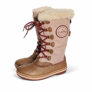 L.L. Bean Women’s 9M Winter Boots Tan Faux Fur Lace Up Insulated Waterproof